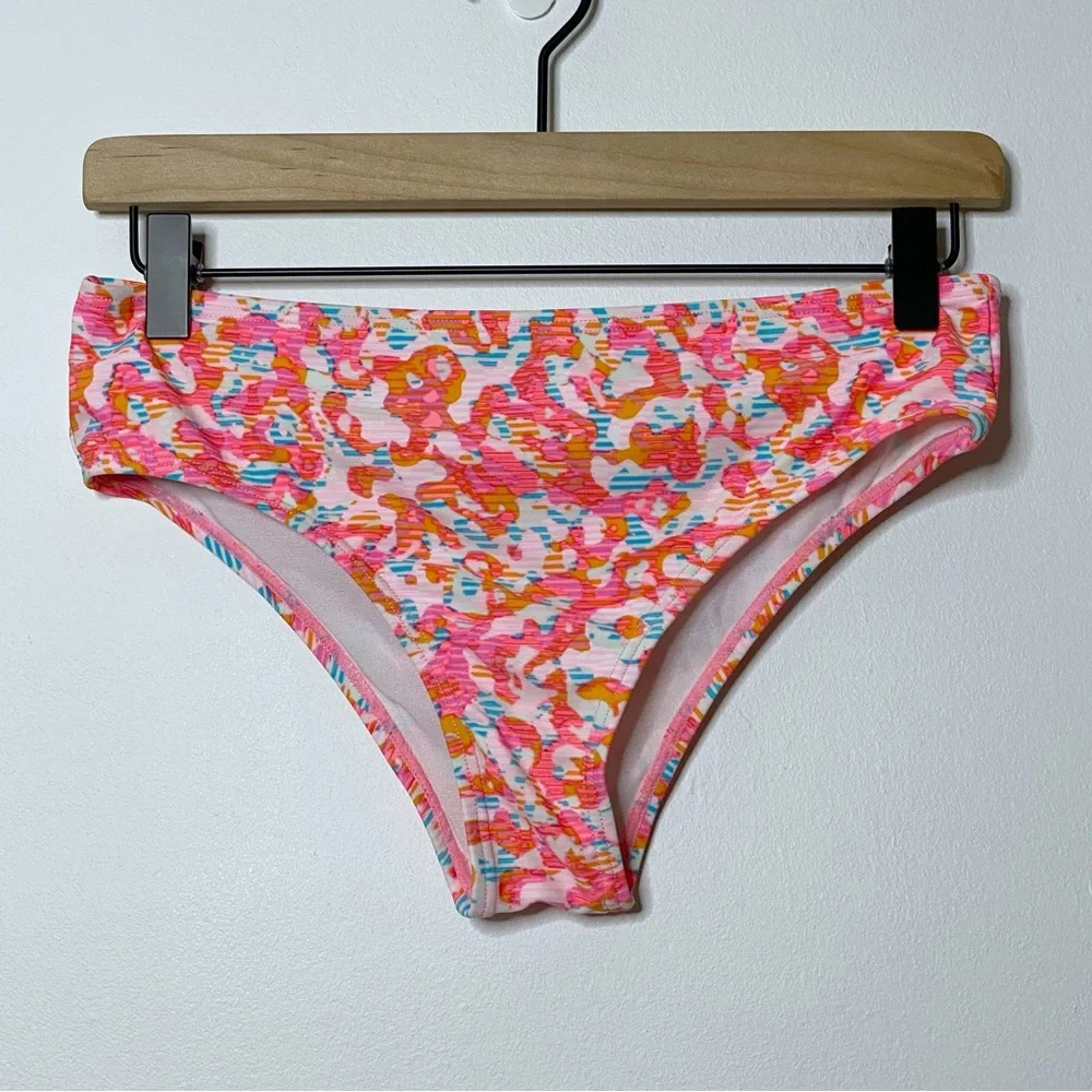 Oakley Pink Blue Striped Abstract Swim Bikini Bottoms - Small